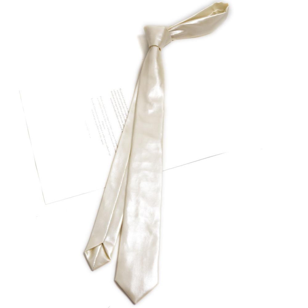 

Узкий мужской галстук однотонный ретро крават простой галстук из ПУ кожи аксессуары для костюма молочный белый