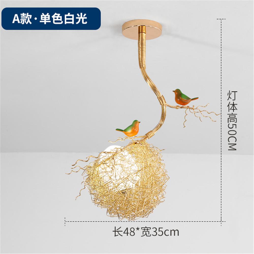 Nordic Cottagecore Gold Bird'S Nest Led Chandeliers For Living Room Bar Dining Table Loft Decoration Hanging Lighting Fixtures