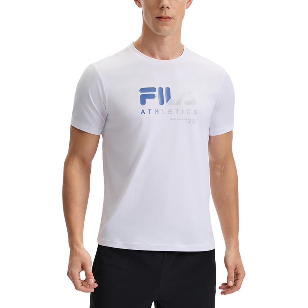 Fila Fitness Soft Comfortable Stretch Casual Versatile Sports Knit Short Sleeve T-Shirt Men Tops Jade-White A11M521107F-WT