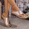 Lucyever Fashion Women's Gold Wedge Slippers Summer Snake Pattern Clip Toe Platform Sandles Woman Non Slip Sole Beach Flip Flops