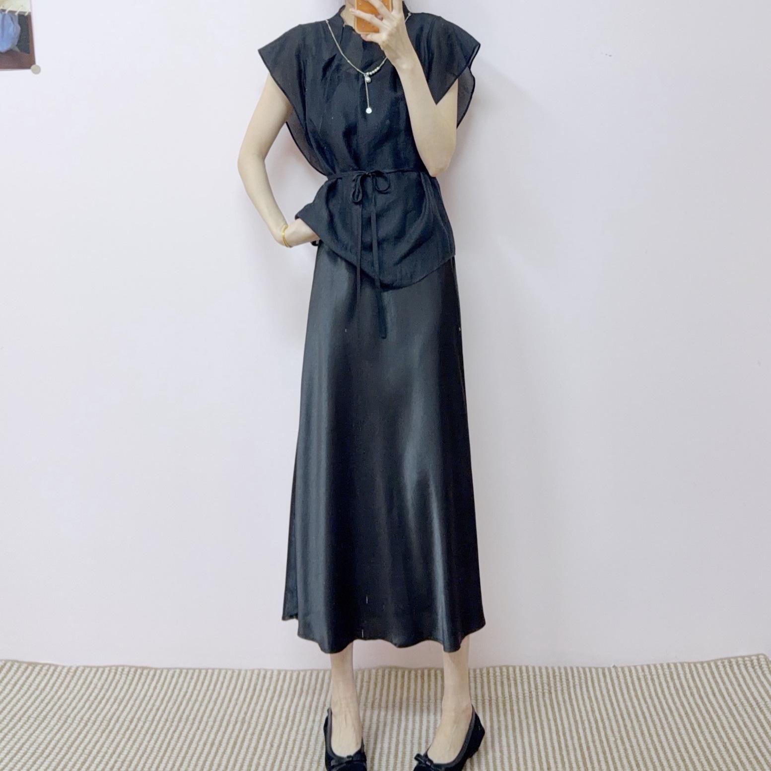 

Summer 2026 Versatile Solid Top & Adjustable Strap Two-Piece Dress Set M (45-55 kg) чёрный