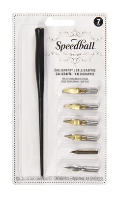 Speedball Calligraphy Pen Set 1 Pen 4 2 Black 7-Piece - Holder, Nibs, Tips,