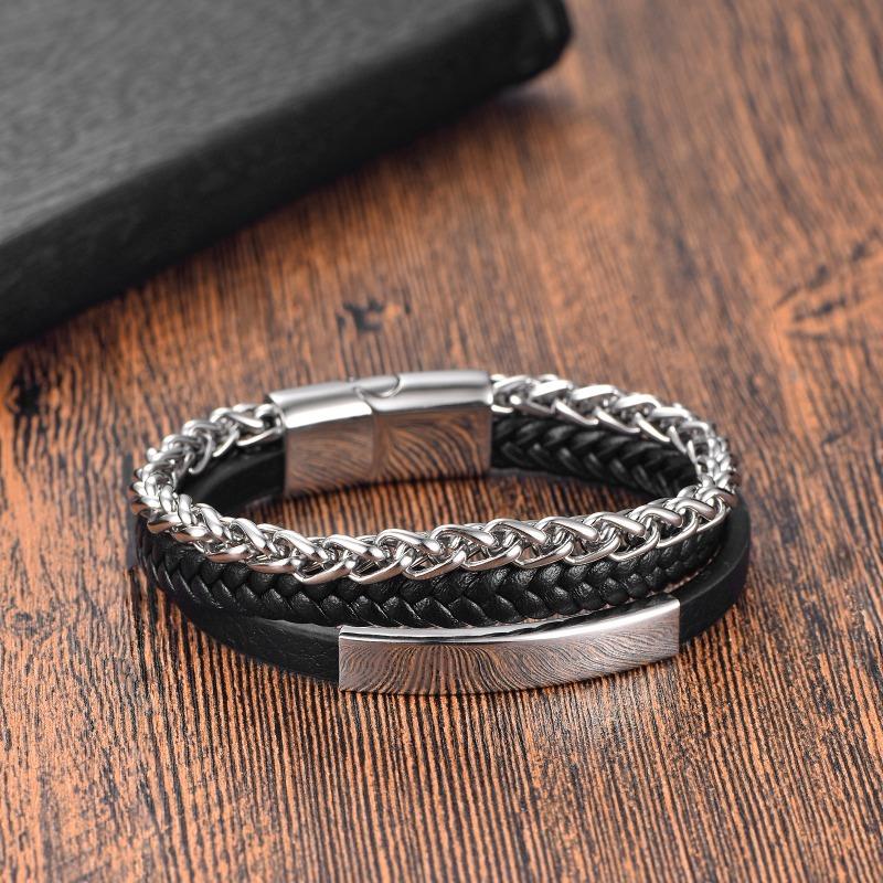 2026 Neue Mode Lederseil Armband Titanstahl Kette Leder Geflochtenes Armband Echtes Leder Mehrschichtig Einfach Herrenschmuck
