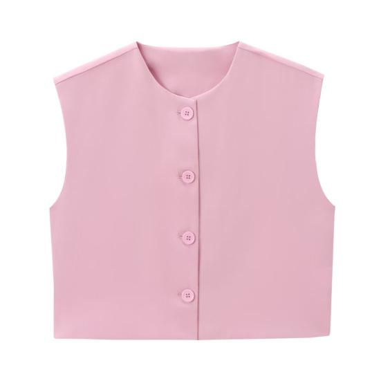 Damen Weste Einreihig Ärmellos Rundhals Einfarbig Leopardenmuster Knopf Pendeln Dating Lässig Kurz Typ Alltagskleidung Mantel