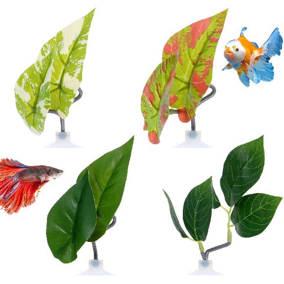 4 PCS Plastic Adjustable Bettas Hammock, Betta Leaf Hammock, Betta Leaves Spawning Grounds Resting Bed, Plant Leaf Pad for Bettas Fish Tank