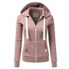 Women's Casual Solid Color Sports Hooded Zipper Jacket Sweatshirt Cardigan Top