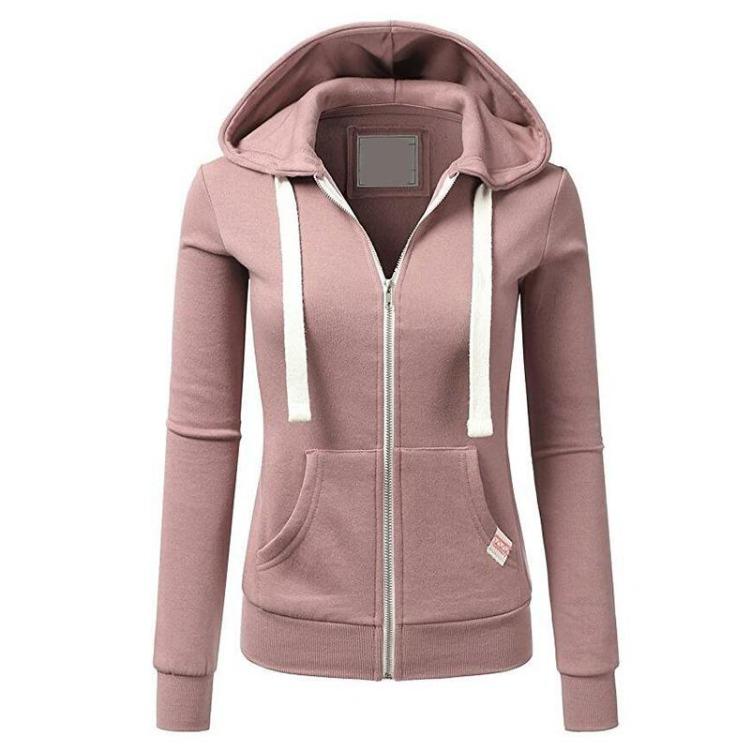 Women's Casual Solid Color Sports Hooded Zipper Jacket Sweatshirt Cardigan Top