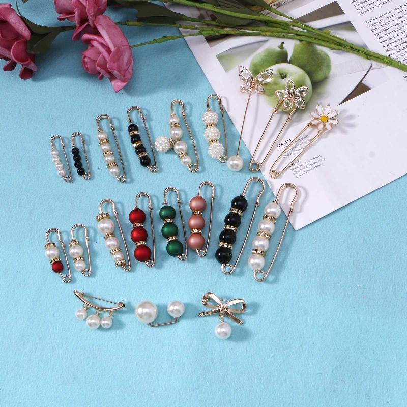 Pearls Brooch Tightening Waistband Pin Smaller Openning Bottom Brooches for Rhinestone Metal Diy Finding Accessories