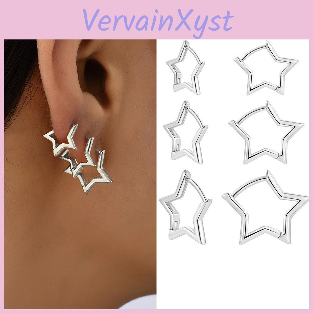 3-Sterne Geometrisches Punk-Paar-Set Creolen für Damen Einfache Goldfarbe Kupfermetall-Kreis Huggie-Ohrringe Neuer Unisex-Schmuck