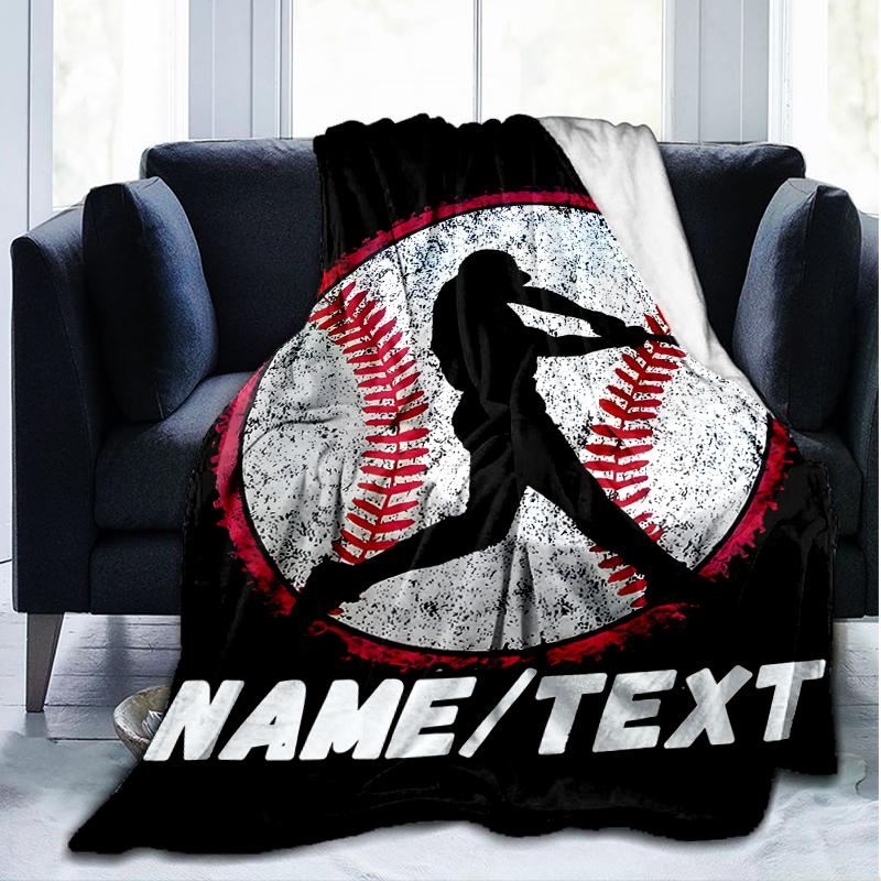 1PC Custom Name Baseball Player Silhouette Art outdooor Flannel blankets Throw Blanket All-Season Throw Gift Bedspread for Couch, Bed, Camping Holiday