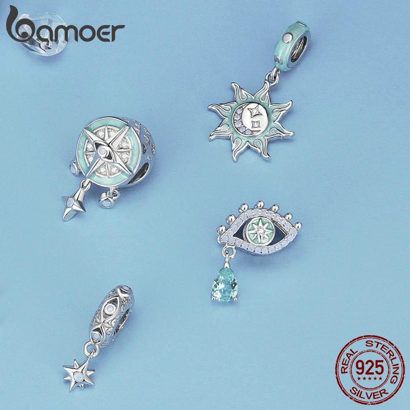 BAMOER 925 Sterling Silver Wing Heart Series Guard of Love Moonstone Charms for Women Original Bracelet Fine Jewelry