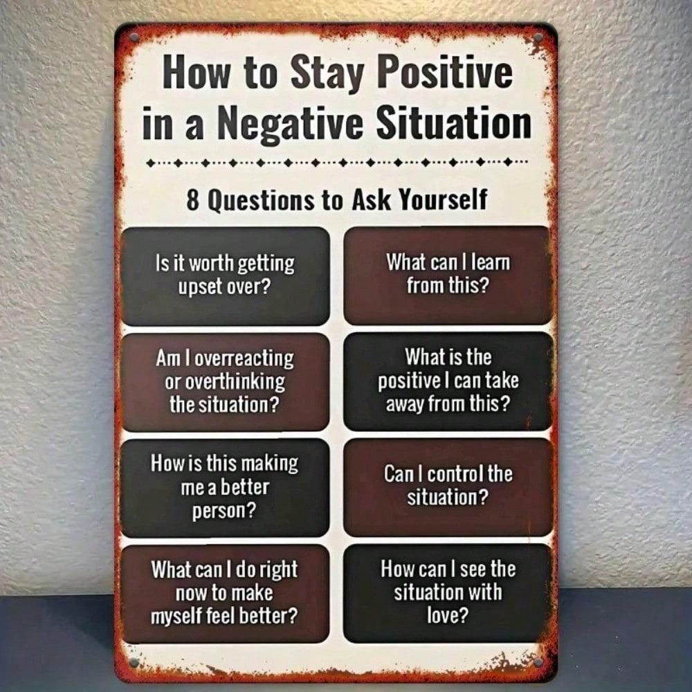 Vintage Retro Metal Wall Decor Sign Stay Positive Rustic Tin Sign 8x12 Inch for Home Cafe Office Gym Bar Inspirational Decor 20x30cm