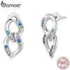 925 Sterling Silver Double Ring Chain Drop Earrings for Women Original Fashion Girl Ear Studs Fine Jewelry Wedding Gift