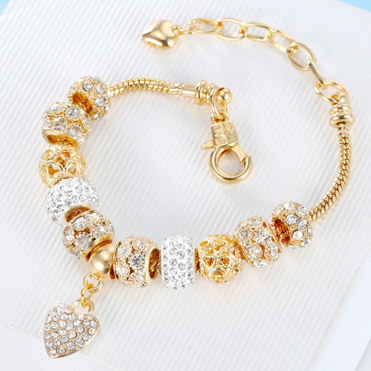 

Женский универсальный браслет из нержавеющей стали с кристаллами и бусинами в виде сердец любви one size