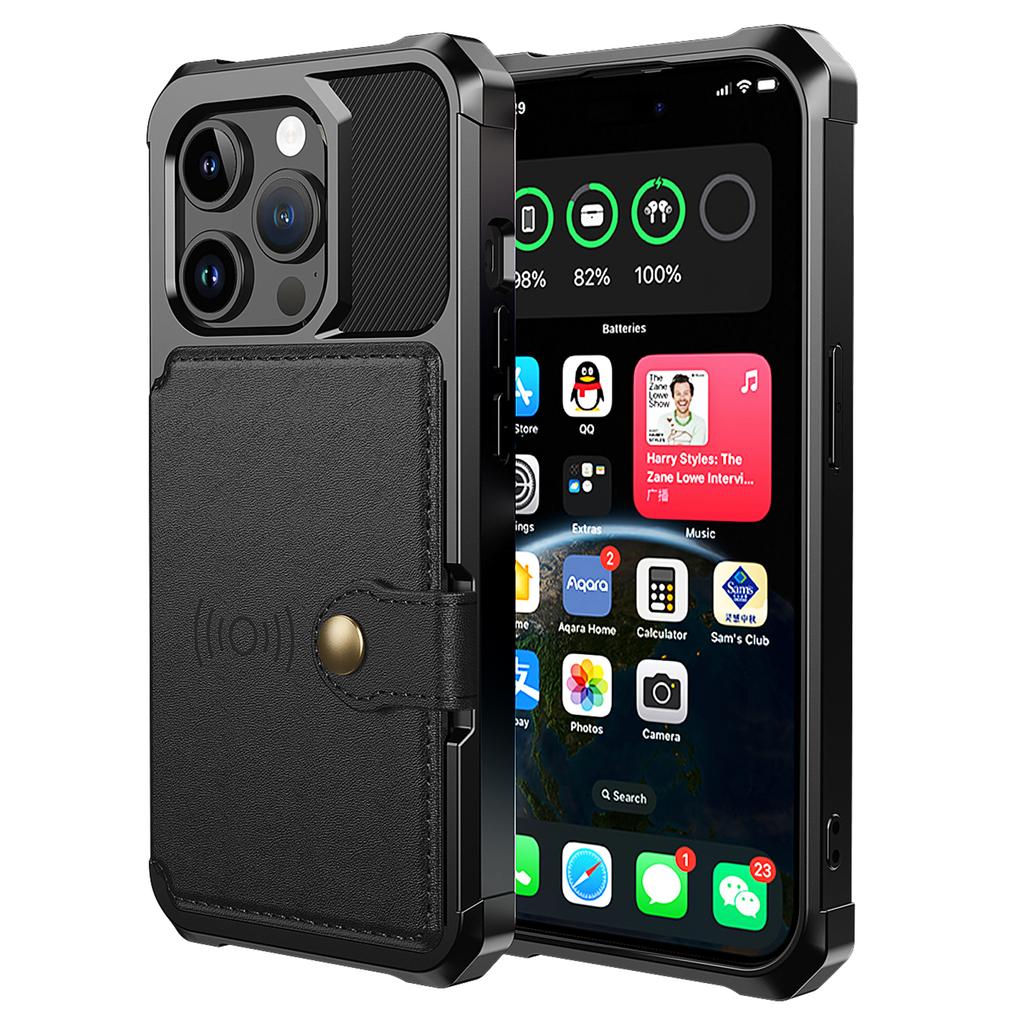 For iPhone 15 Pro PU Leather+TPU Cell Phone Case Card Slots Wallet Cover Support Magnetic Car Mount