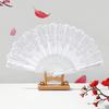 Abanico de Mano Plegable de Encaje Blanco, Abanico Vintage con Decoración de Flor Plateada, Adorno Portátil para Boda y Baile