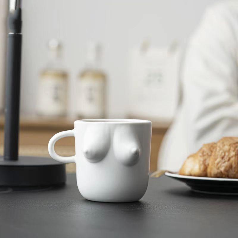 Novelty Boob Shaped Coffee Ceramic Porcelain Mug Funny Titty Milk Mug Breakfast Cup 300ML 201-300ml белый