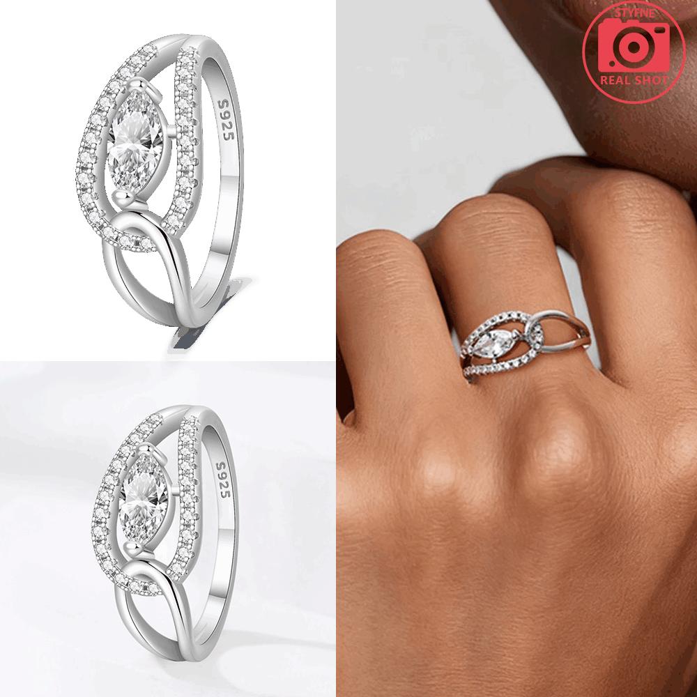 Authentic Original Ring Copper Metal Copper Metal White Zirconia Ring Teardrop Heart Square Ring Anniversary High Quality Fine Perfect Gift Accessory