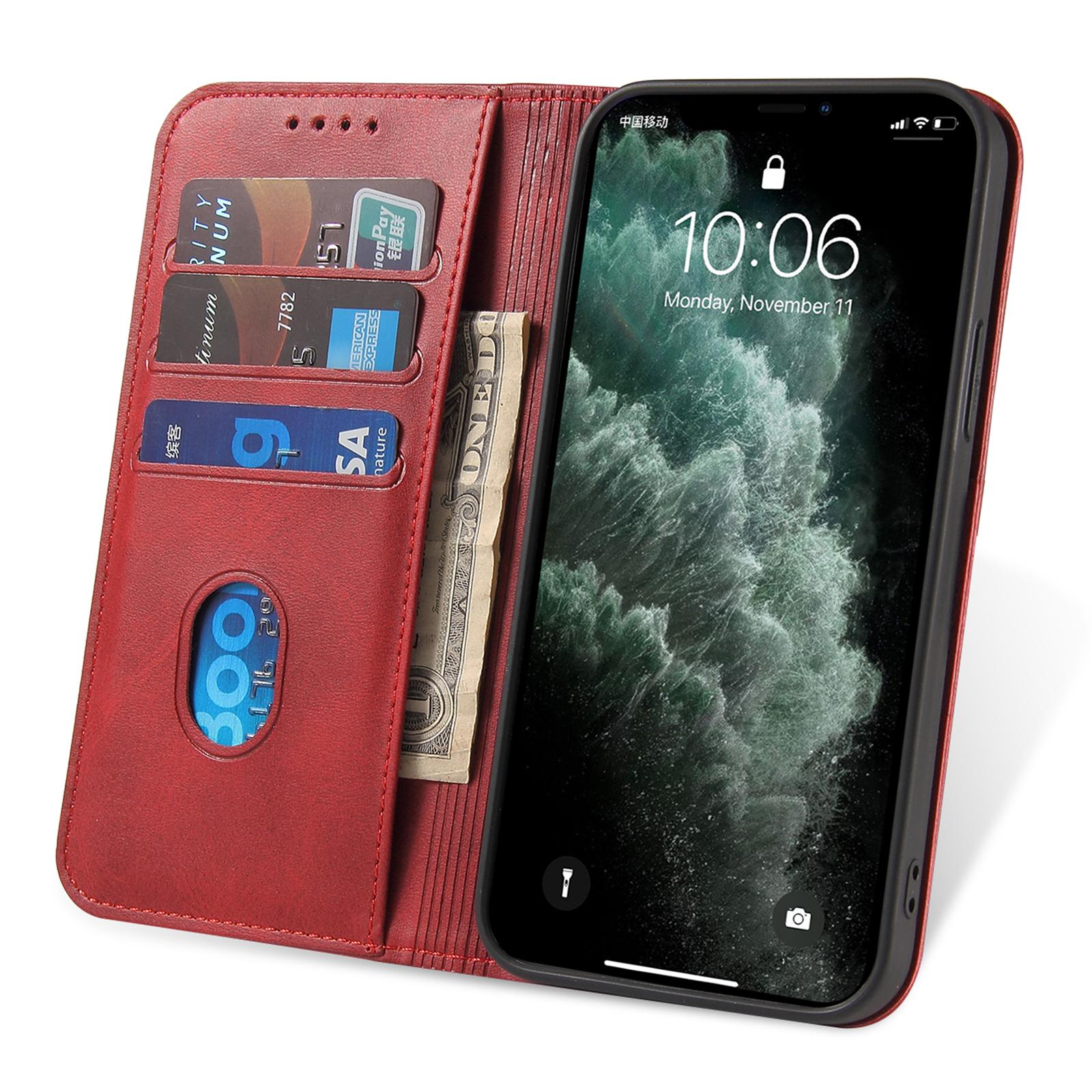 

Calf Texture Leather Cover for iPhone 12 Pro Max 6.7 inch,Magnetic Stand Phone Case Wallet Red