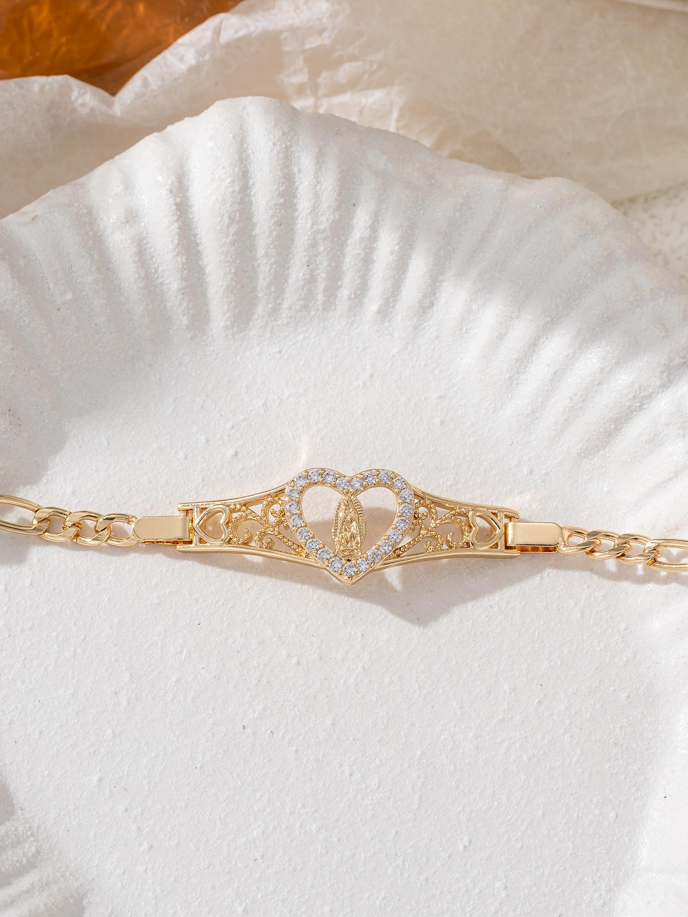 

Elegant Women s Vintage-Inspired Bracelet with Hollow Heart Design Copper Chain Jewelry for Parties, Banquets Casual Attire