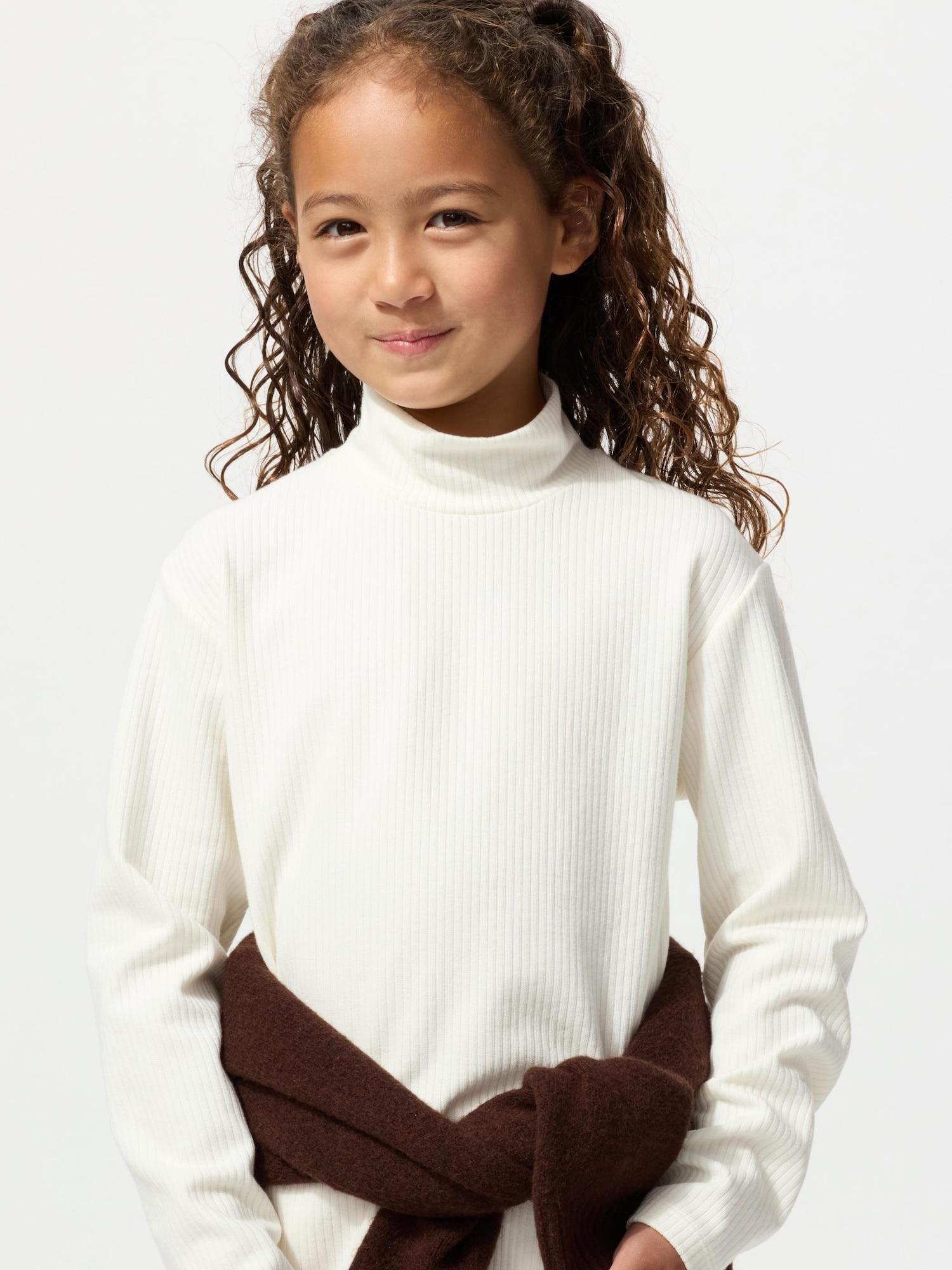 

Uniqlo Girls Хлопковая футболка HeaTTech с высоким воротом и длинным рукавом 01 OFF WHITE/100
