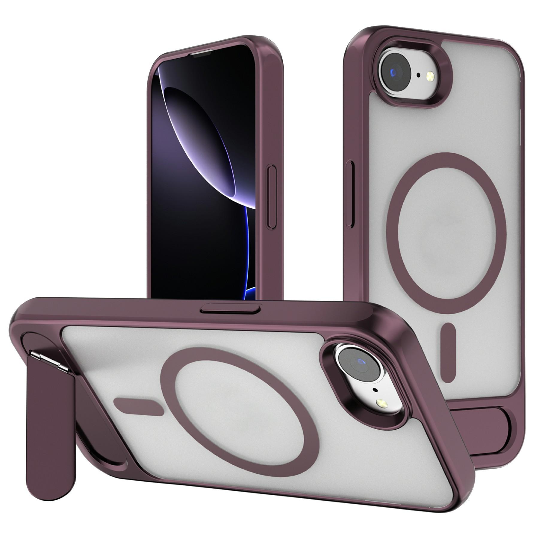 

For iPhone 16e Case Compatible with MagSafe Kickstand TPU+PC Matte Phone Cover Wine Red