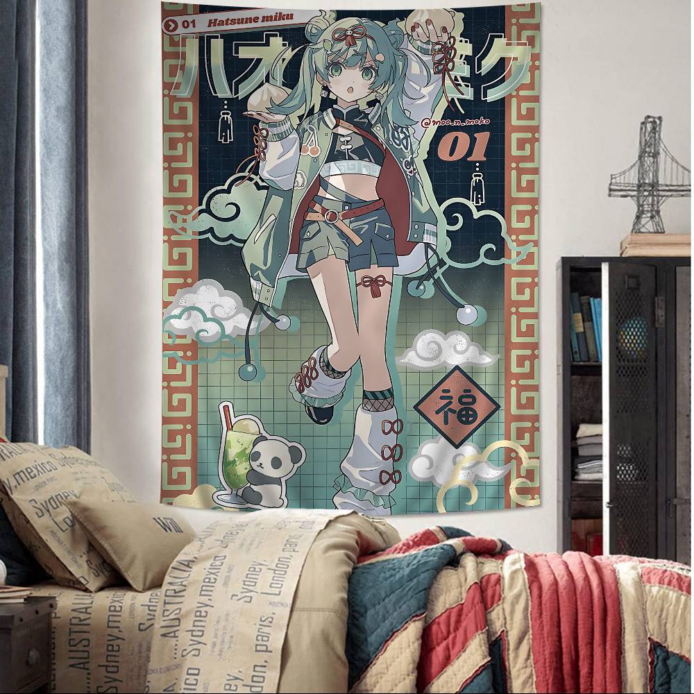 Cute Cartoon HHatsuneS MMikuS Hanging Bohemian Tapestry Hanging Tarot Hippie Wall Rugs Dorm Japanese Tapestry