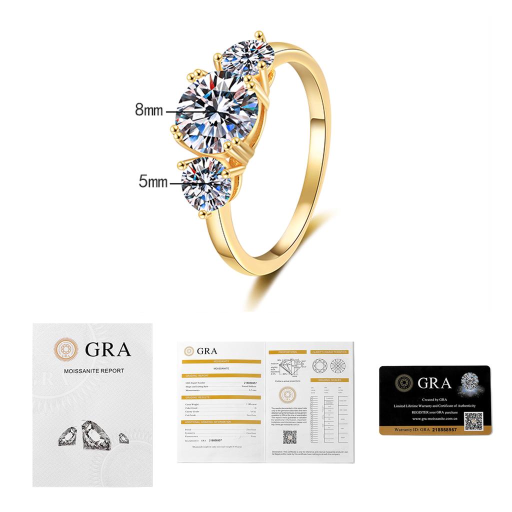 PT950 3Ct Three-Stone Moissanite Ring Platinum Bridal Set18K Gold Plated Luxury EU US Light Luxury Jewelry Jewelry