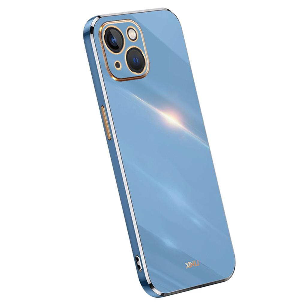 XINLI For iPhone 15 Plus Electroplated Gold Edge Anti-scratch Phone Case TPU Back Cover