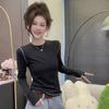 2025 Autumn/Winter Women's Stylish Round Neck Long Sleeve Plus Velvet T-shirt, Inner/Outer Base Layer