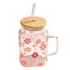 Premium Glass Tumblers With Ergonomic Handle And Straw Wooden Lid For Hot and Cold Drink Juice Coffee Tea Drinking Mug