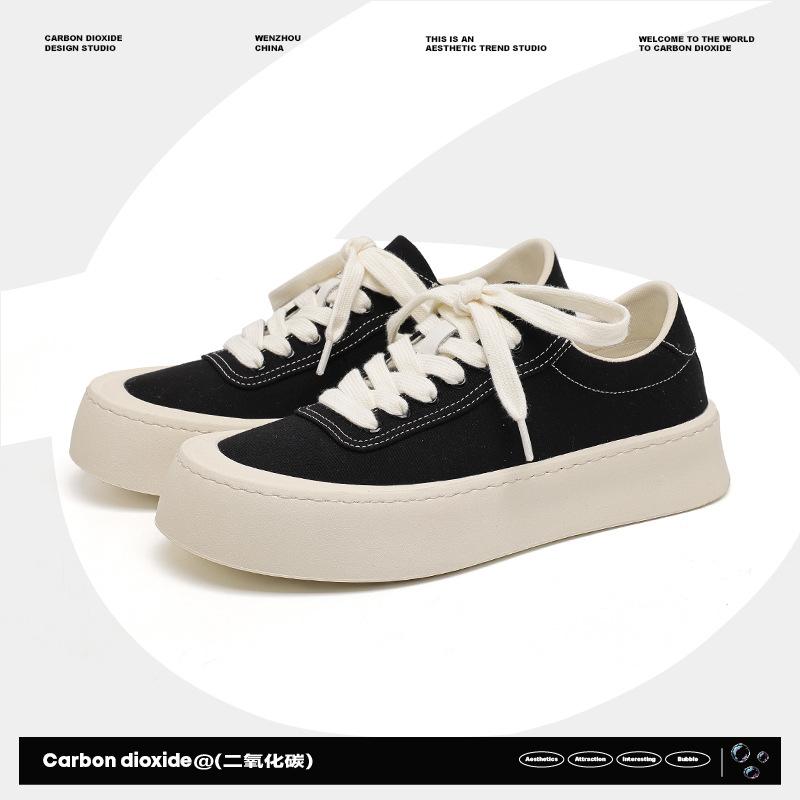 Spring and Summer New Niche Round Head Thick Sole Simple Cloth Shoes Light and Breathable Solid Color Canvas Shoes Cool