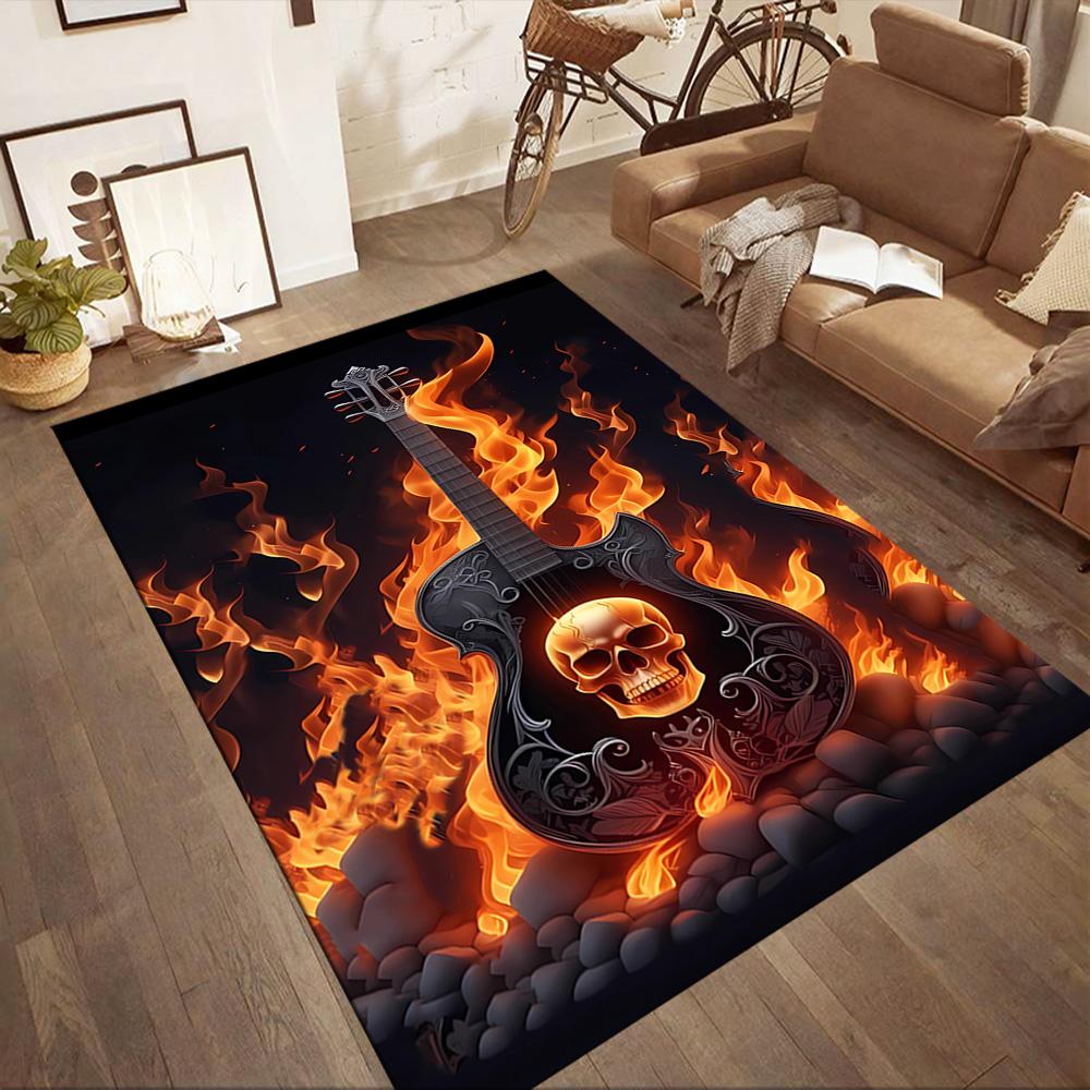 Golden Skull Artwork Floor Mats for Living Room, Bedroom and Room Decoration Are Suitable for Gifts.