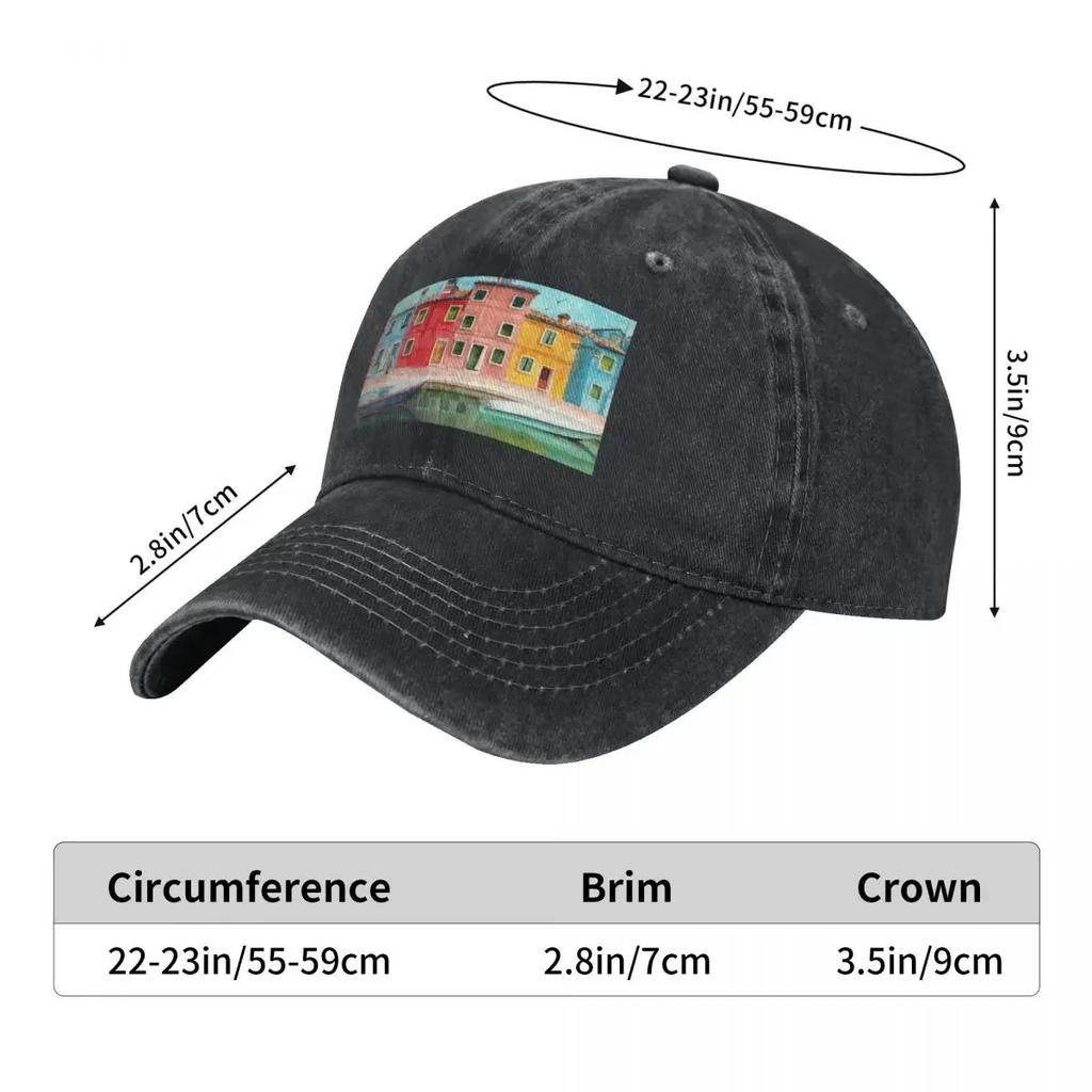 Watercolor Burano quarter in Venice Baseball Cap summer hat Fishing cap Vintage Women's Hats Men's
