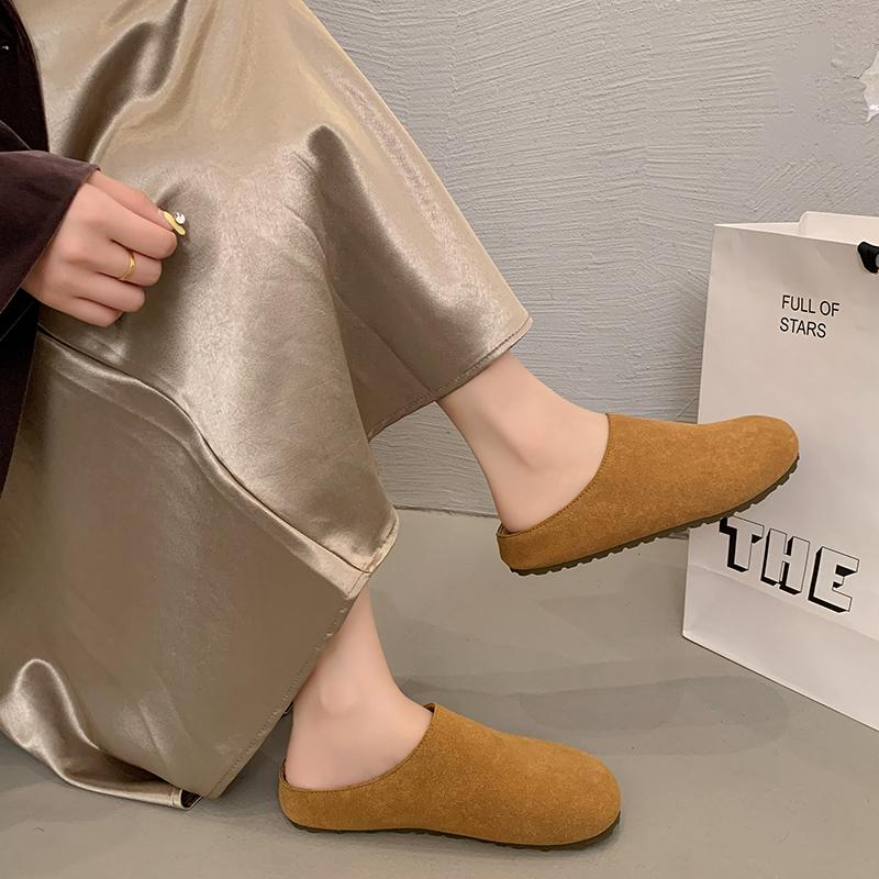 Fashion Women's Thick-soled Suede Anti-slip Slippers Spring Retro Outdoor Wear-resistant Flat-bottomed Comfortable Leisure Baotou Mop