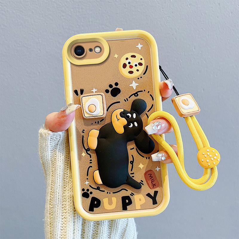 KEYSION Shockproof Case for iPhone SE 2020 2022 with Lanyard Soft Silicone Cute 3D Cartoon Doll Phone Cover for iPhone 8 7 6s Plus