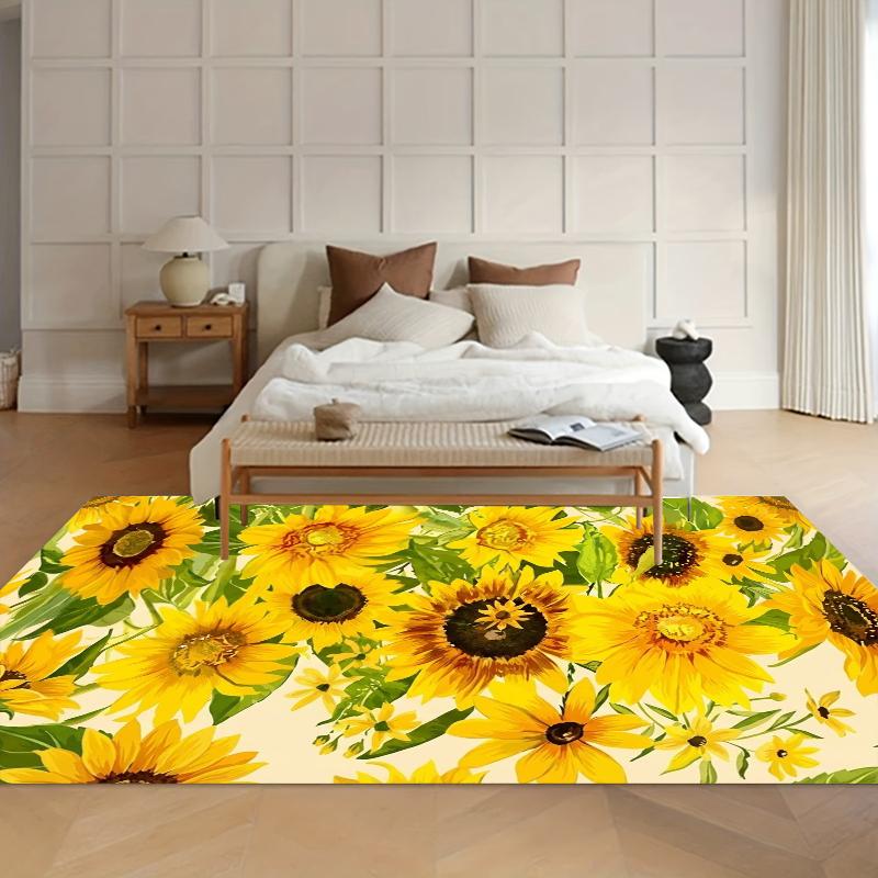 Sunflower Floral Door Mat Washable Carpet Non-Slip Rug for Entryway & Kitchen Bold Yellow & Cream Carpet Home Alfombra Gift Rugs