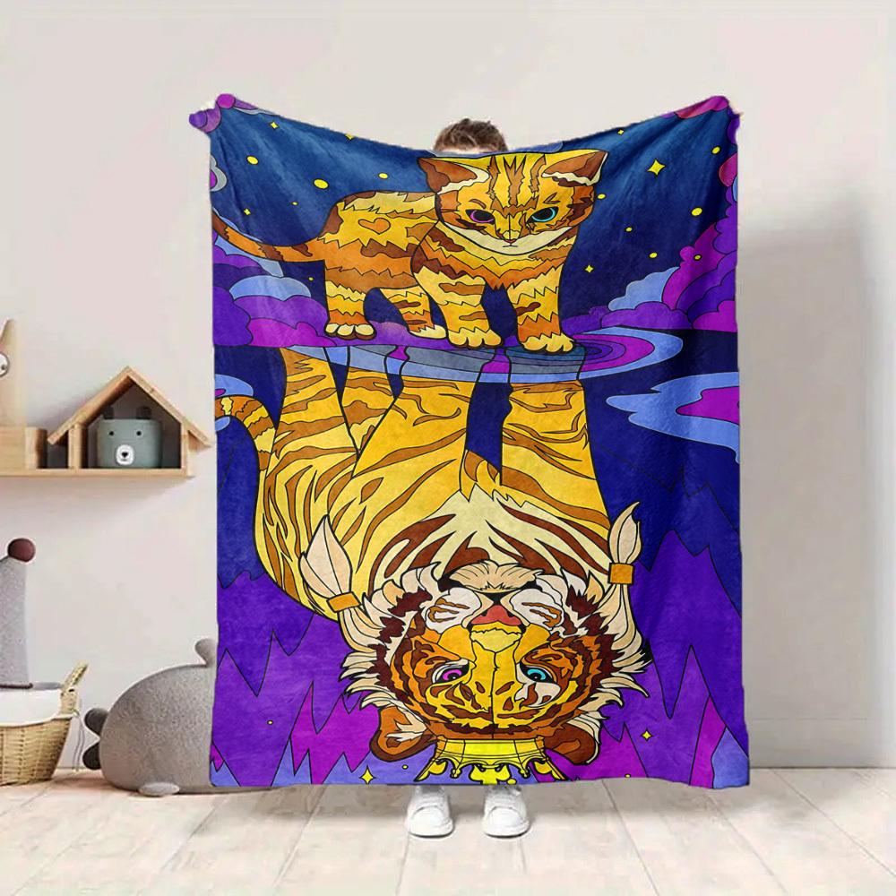 1pc Tiger Cat Print Blanket Lightweight Blanket Throw Blanket For Sofa, Bed, Travel, Camping, Livingroom, Office, Couch, Chair yy251010042