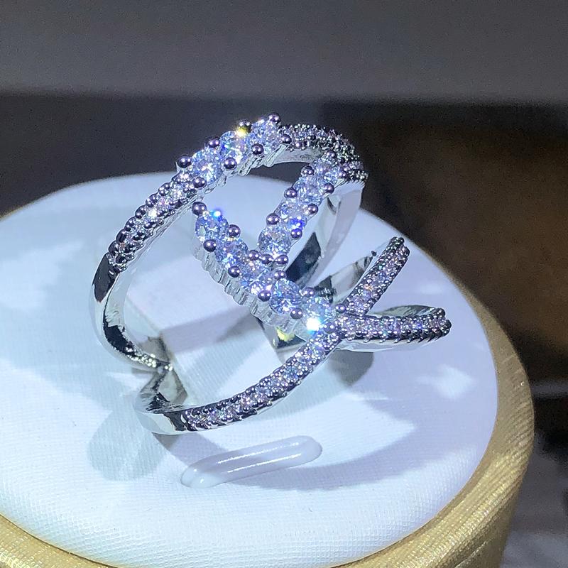 Creative Wrap-around Zircon Ring  Sterling Silver Interwoven Geometric Ring Ladies Birthday Christmas Jewelry Gift