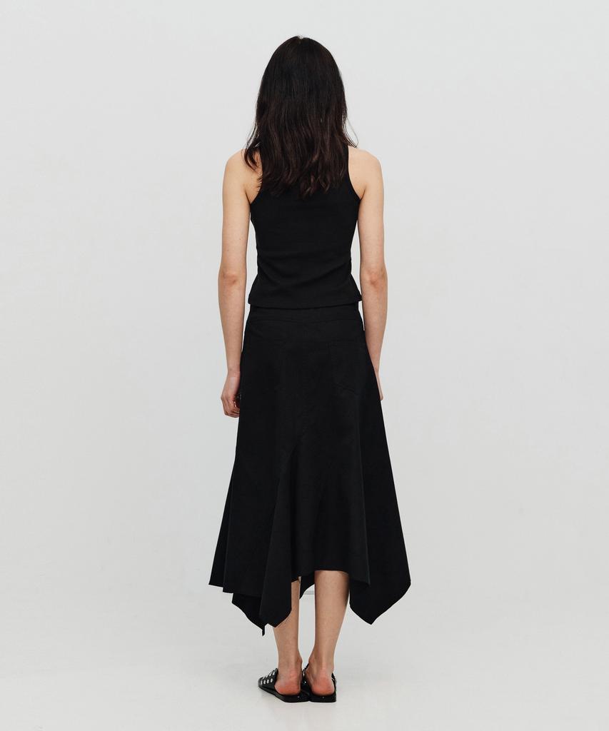Sillot Asymmetric Low Cut Cotton Long Skirt (Black)