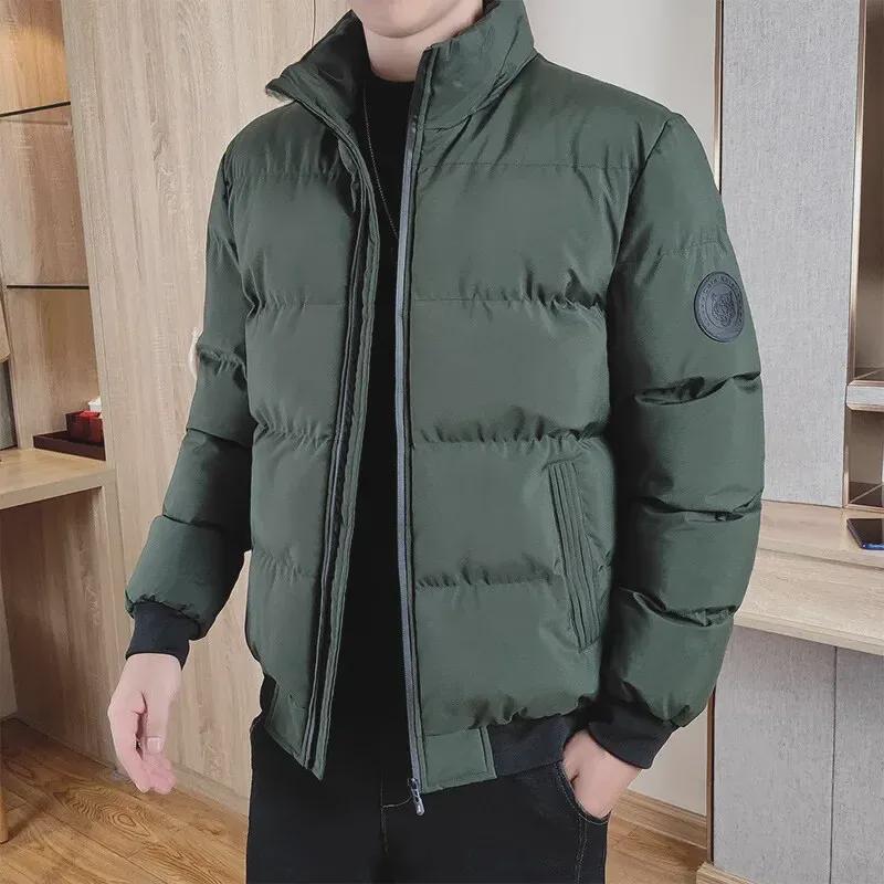 Men's Winter Stand Collar Thick Warm Cotton Jacket – Solid Color