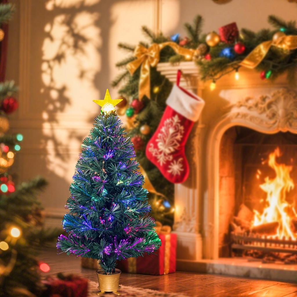 Mini Albero di Natale da Tavolo in Fibra Ottica con Puntale Stella Dorata YUETJIN albero verde alto 80 cm