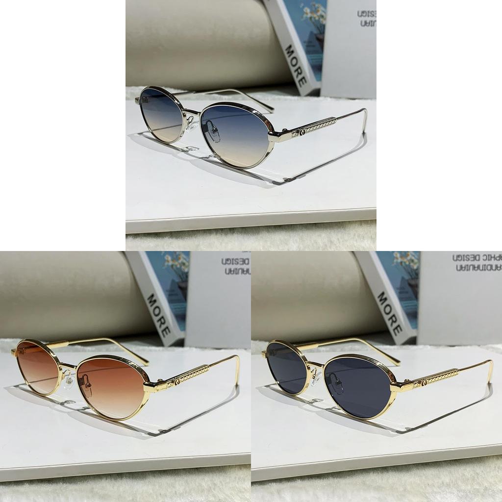Euro Metal Oval Sunglasses With Uv400 Protection For Fashionable Summer Outings