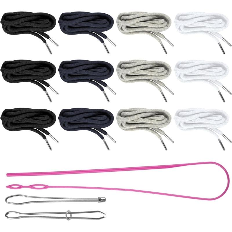 12pcs Drawstring Cord And Easy Threader Tool Kits For Sweatpants Hoodies Coat Swim Trunks Drawstring Rope Replacement