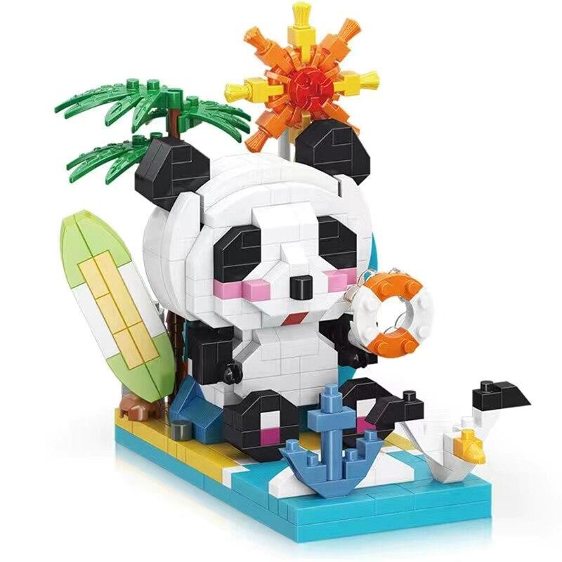 93018 Animal World Panda Sun Sand Beach Mobile Phone Stand DIY Mini Diamond Blocks Bricks Building Toy for Children No Box