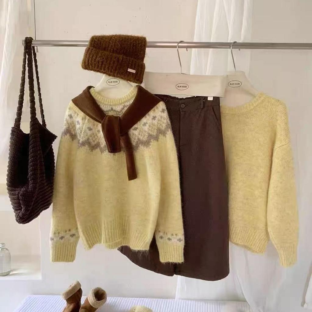 Korean Style Fair Isle Retro Loose Knit Sweater - Women's Pullover Top