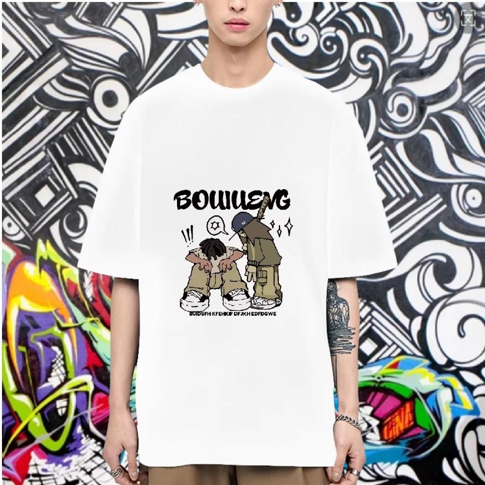 Bărbați tricou bumbac supradimensionat scrisoare streetwear hip hop Harajuku vintage doi băieți grafic mânecă scurtă topuri estetice îmbrăcăminte