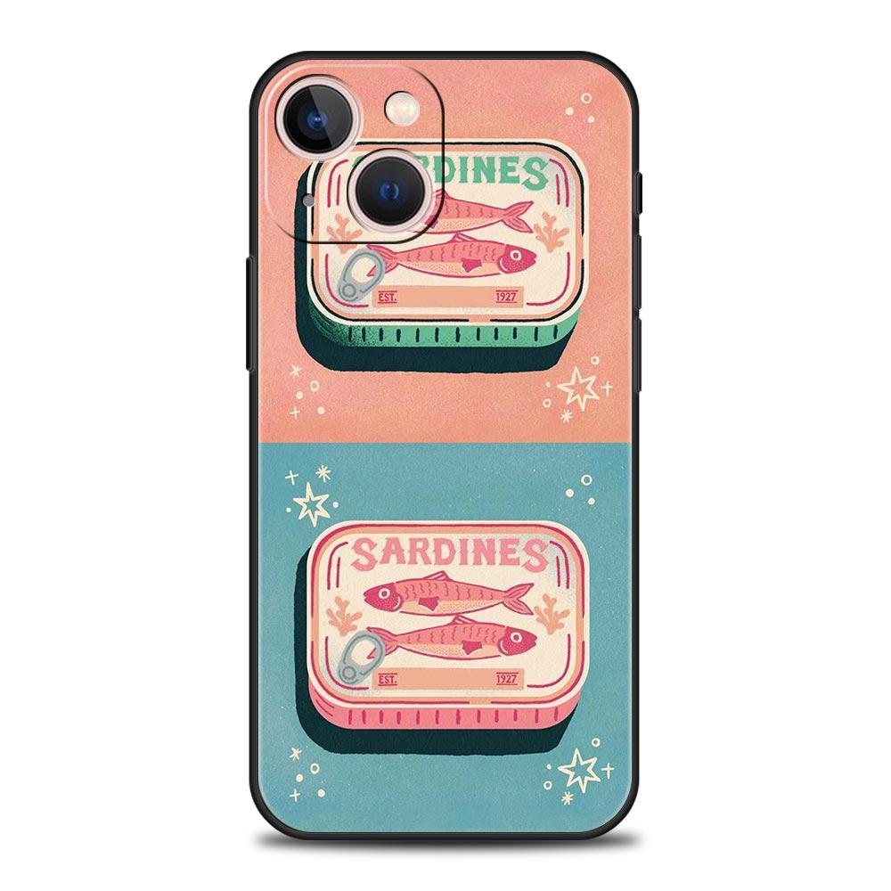 

Sardines Canned Luxury Phone Case For iPhone 16 13 15 14 12 11 Pro MAX XR X SE XS 7 8 Plus Soft TPU Shockproof Cover iPhone 14 Pro