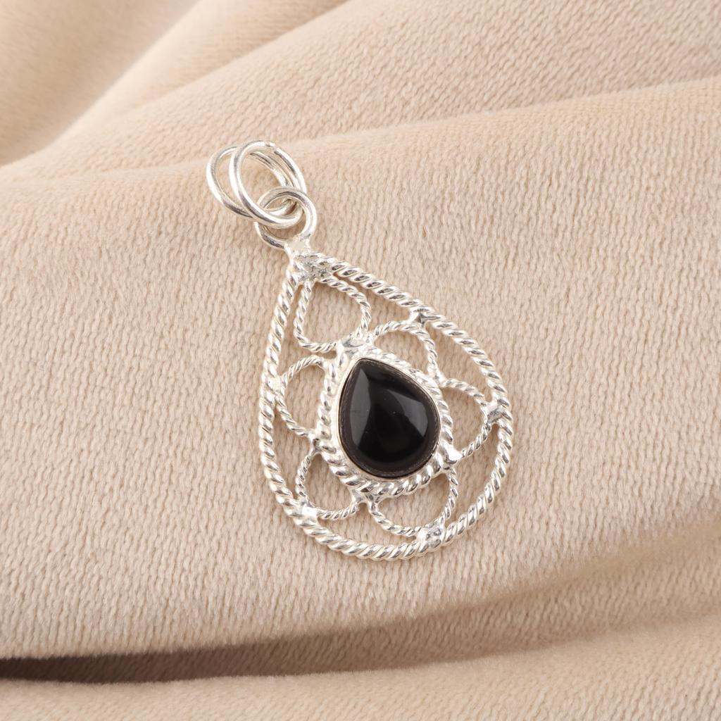 Black Tourmaline Gemstone 925 Sterling Silver Handcrafted Designer Pendant 1.40" For Birthday Gift PP-19-16