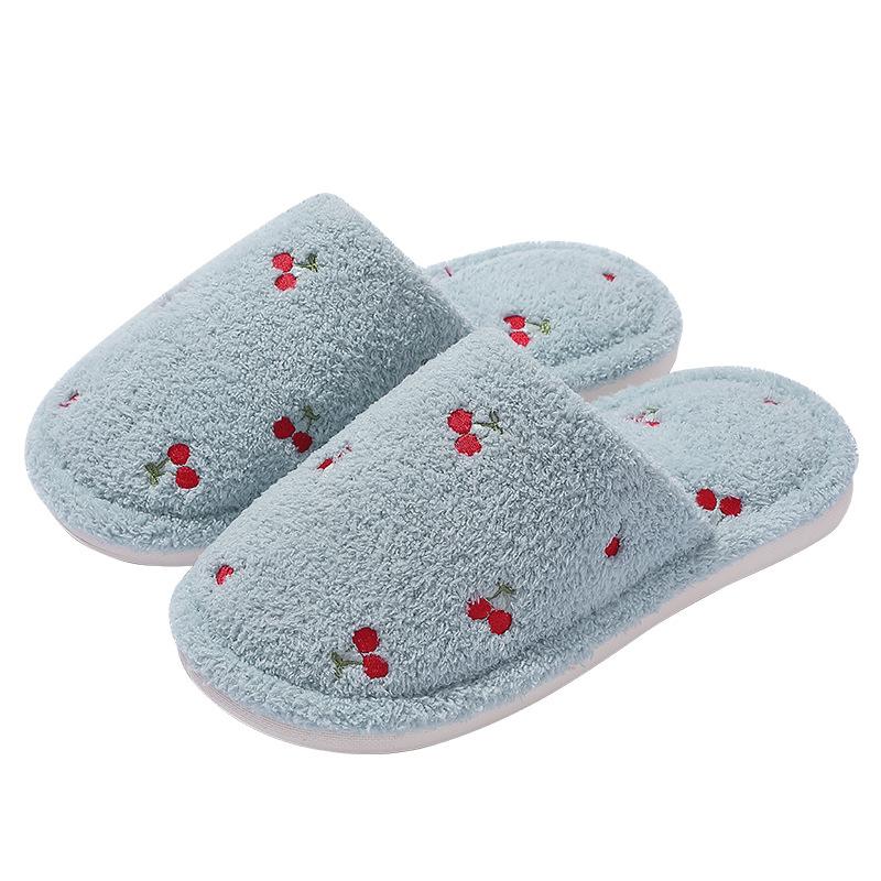 Cute Cherry Cotton Slippers Autumn and Winter Plush Warm Home Indoor Home Non-slip Floor Mop